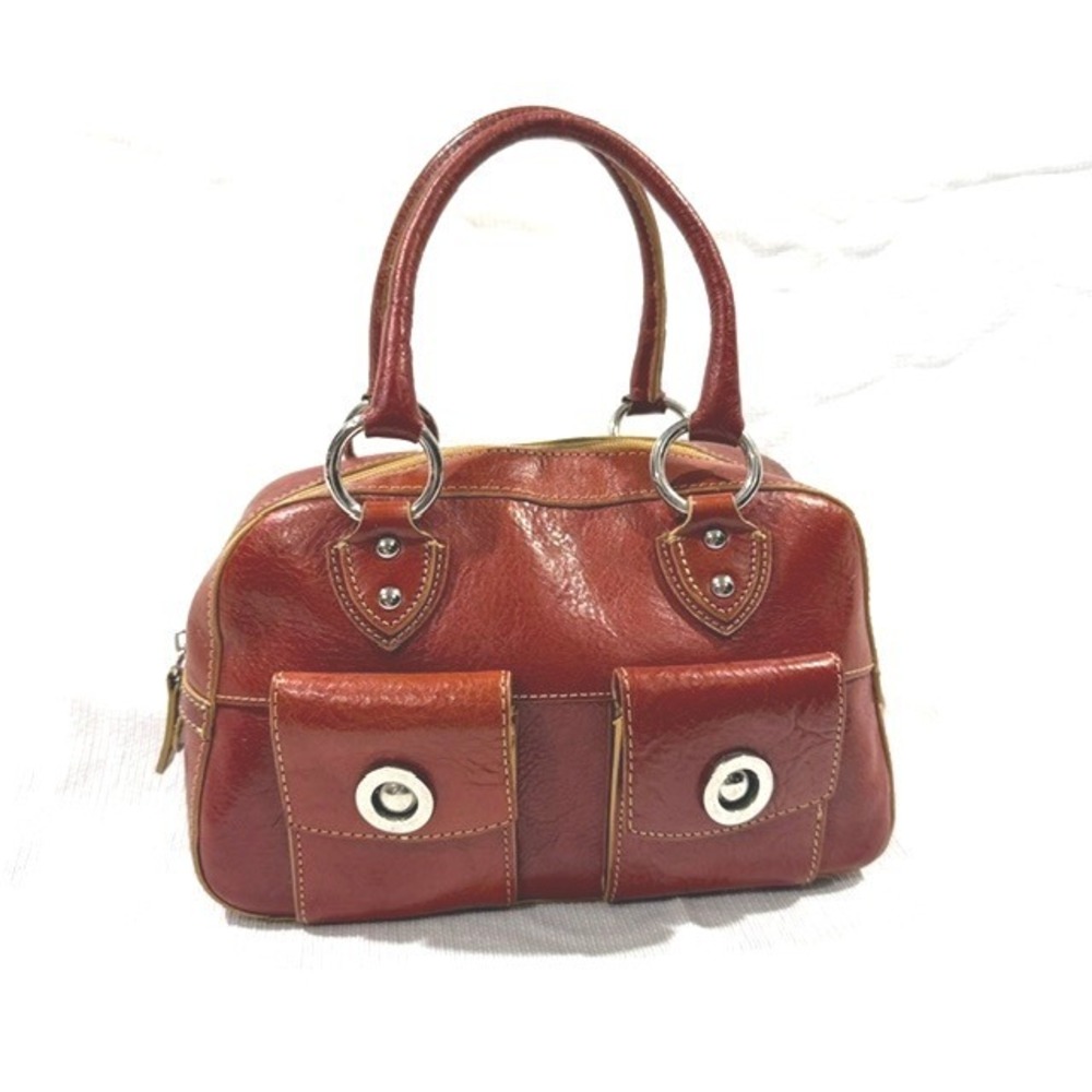 Wilsons Leather Pelle Studio Cognac Red Leather Satchel Bag Turn Lock Pockets